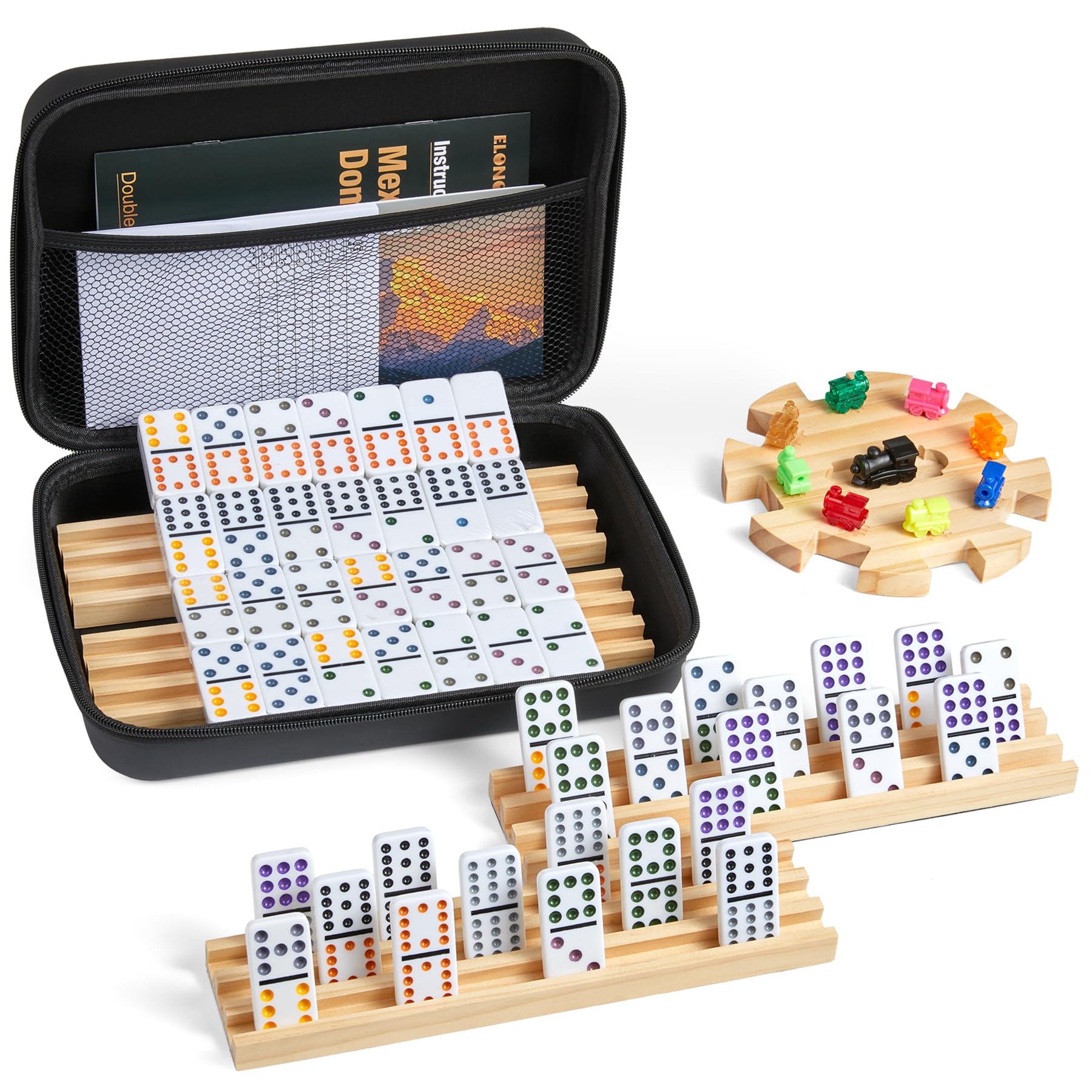 ELONGDI Mexican Train domino tiles with vibrant pips for colorful gameplay