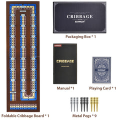 ELONGDI wooden cribbage board showing built in peg slots for neat storage.