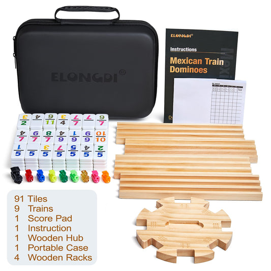 ELONGDI wooden holders provide sturdy racks for neat tile display during play.