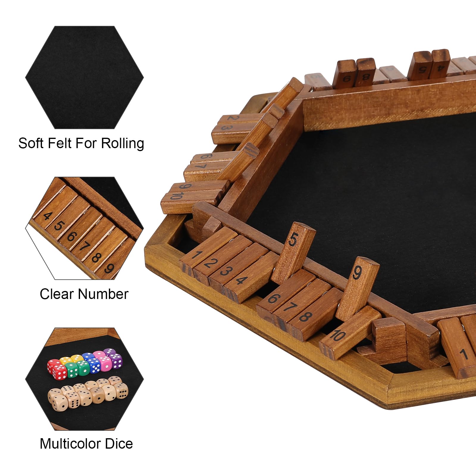 ELONGDI wooden Shut The Box board with smooth finish for tactile play.