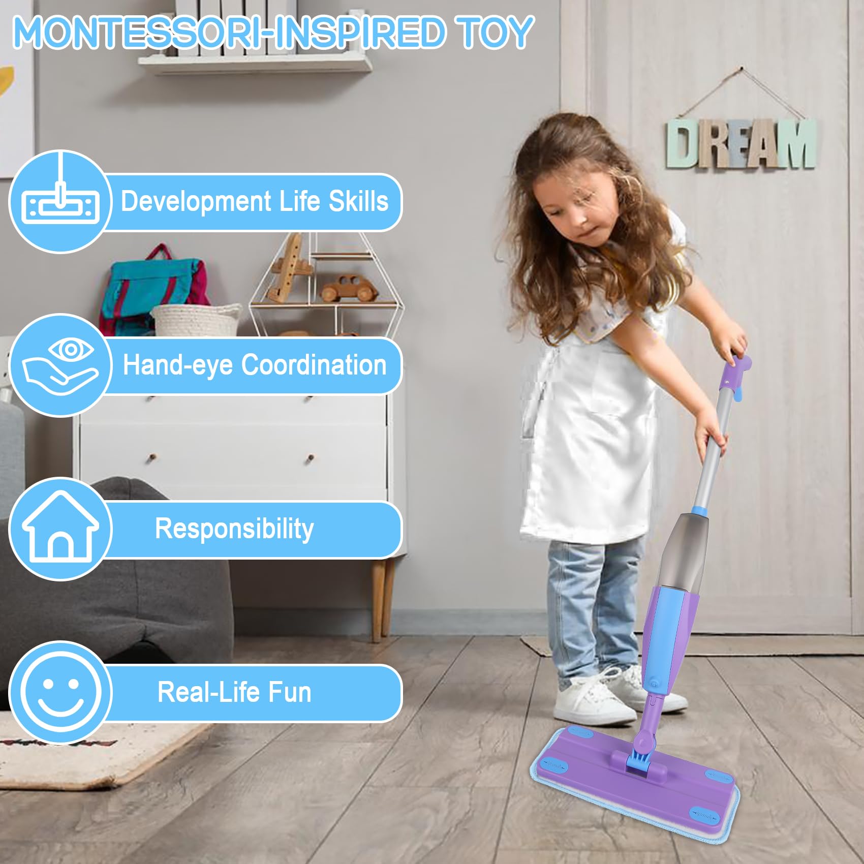 Eloslos toddler hands gripping spray mop for easy control