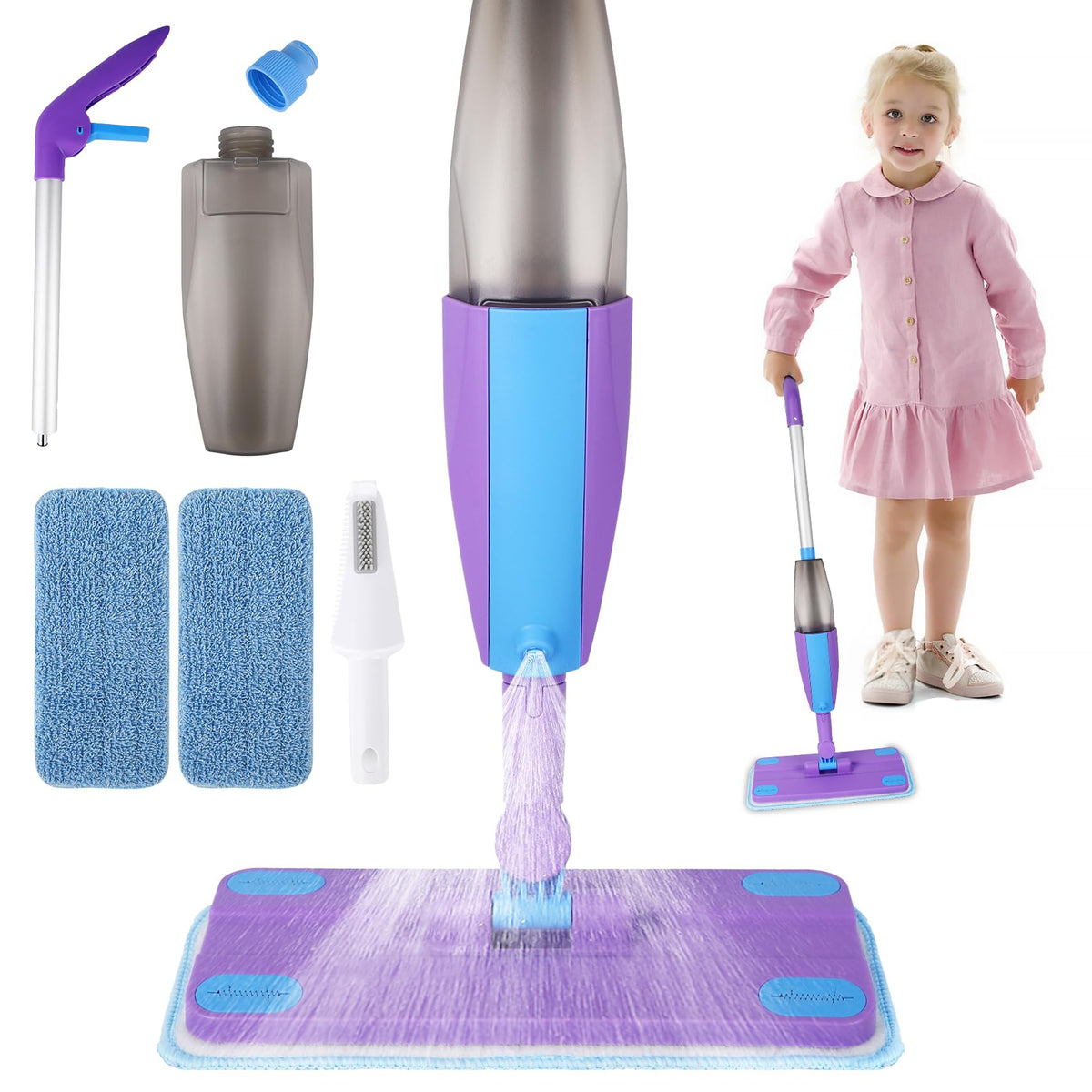 Eloslos Kids Spray Mop with water bottle for realistic cleaning play