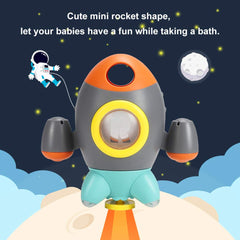Elovien space rocket bath toy with child enjoying bath supports independent play.