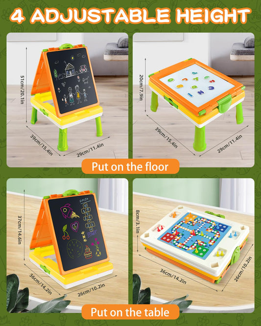 Elovien 4-in-1 easel side view showing compact foldable tabletop design