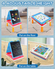 Elovien Kids Easel magnetic whiteboard for interactive card activities.