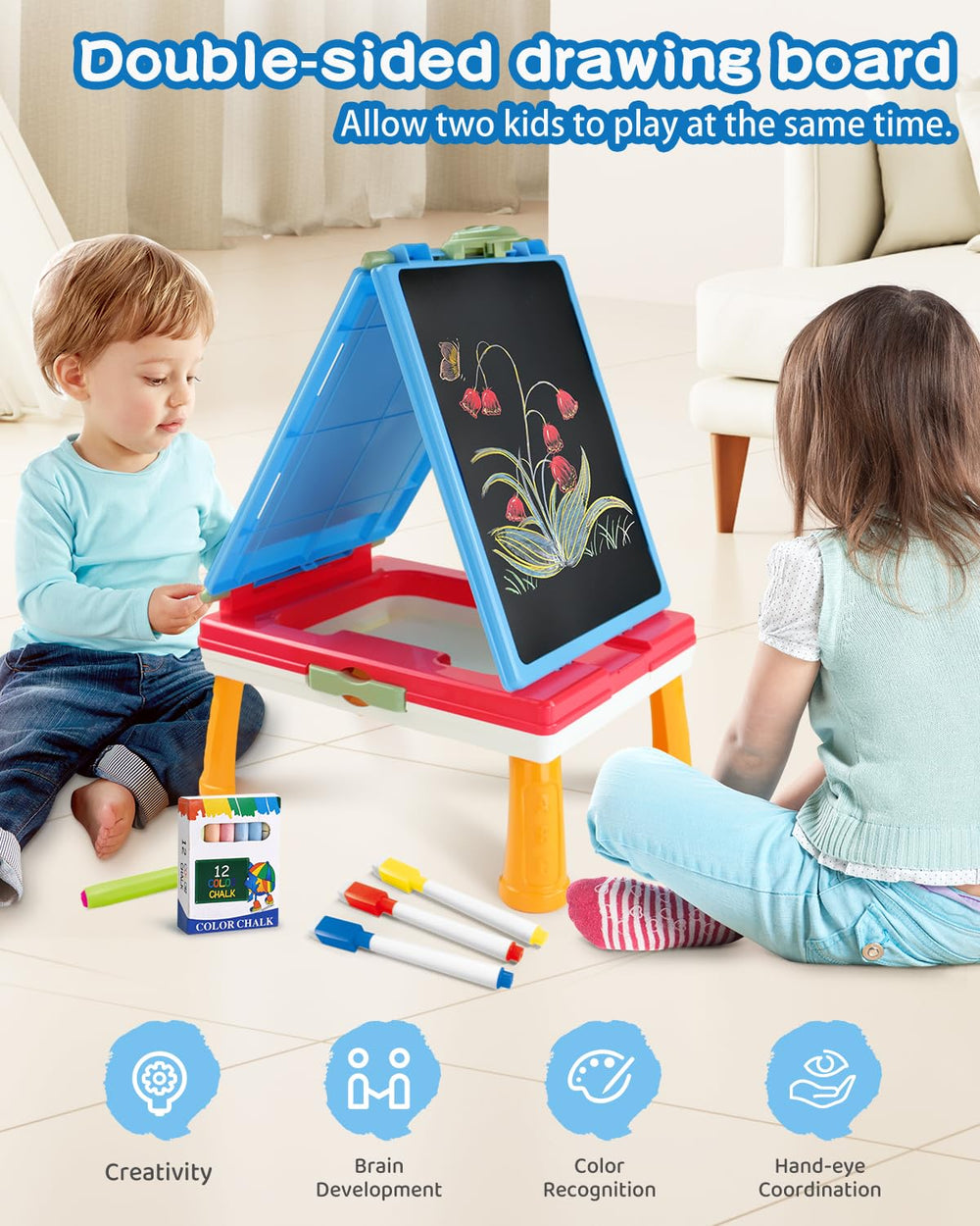Elovien Kids Easel portable design suitable for small spaces and on-the-go creativity.