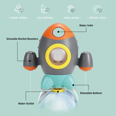 Elovien rocket bath toy stands up out of water and doubles as a regular toy.
