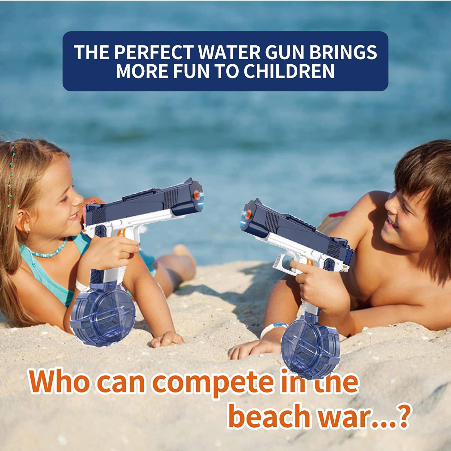 ELPSCGROO electric water gun blue side view showing long-range spray