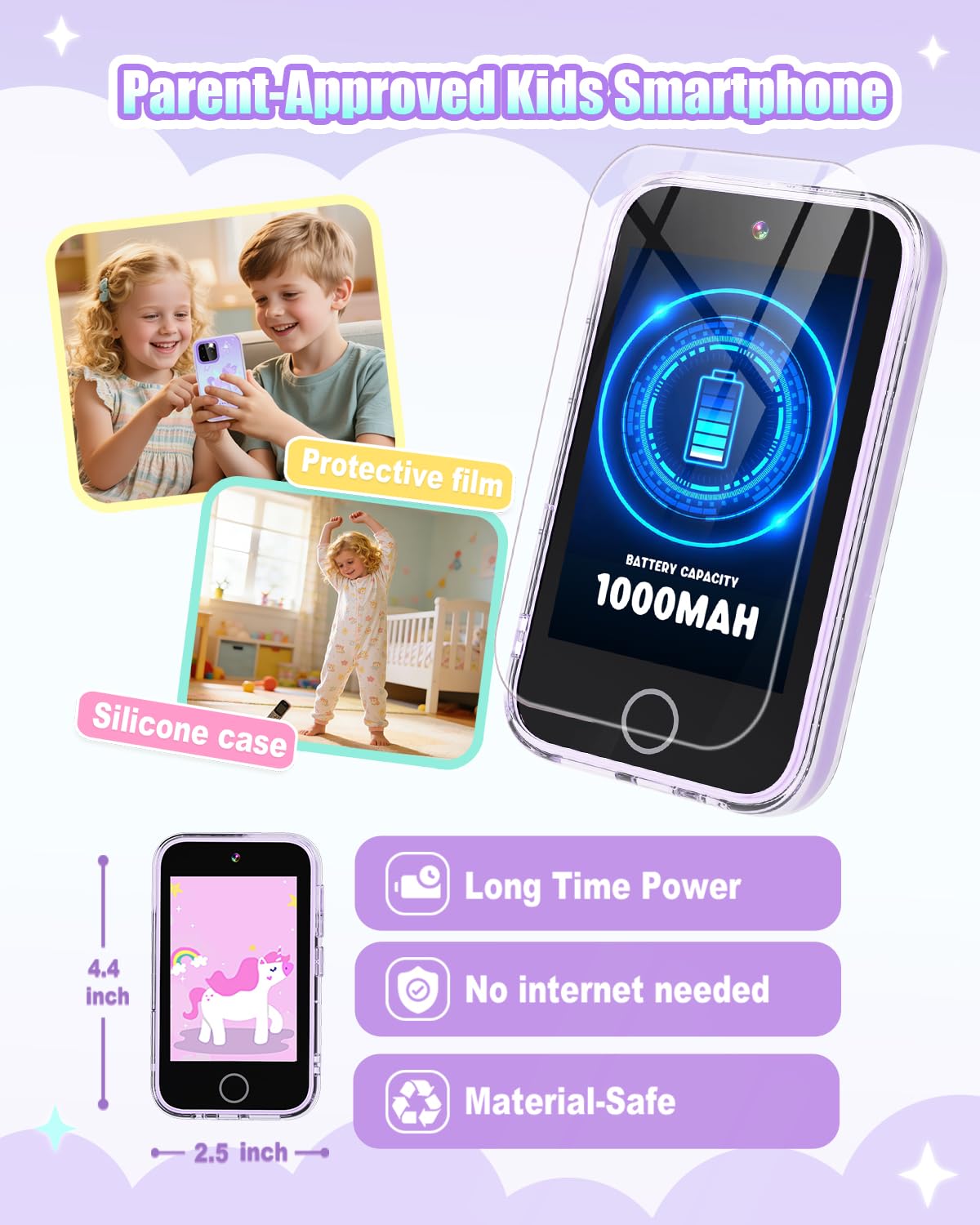 Eltrynic gift-ready packaging for kids phone with unicorn design