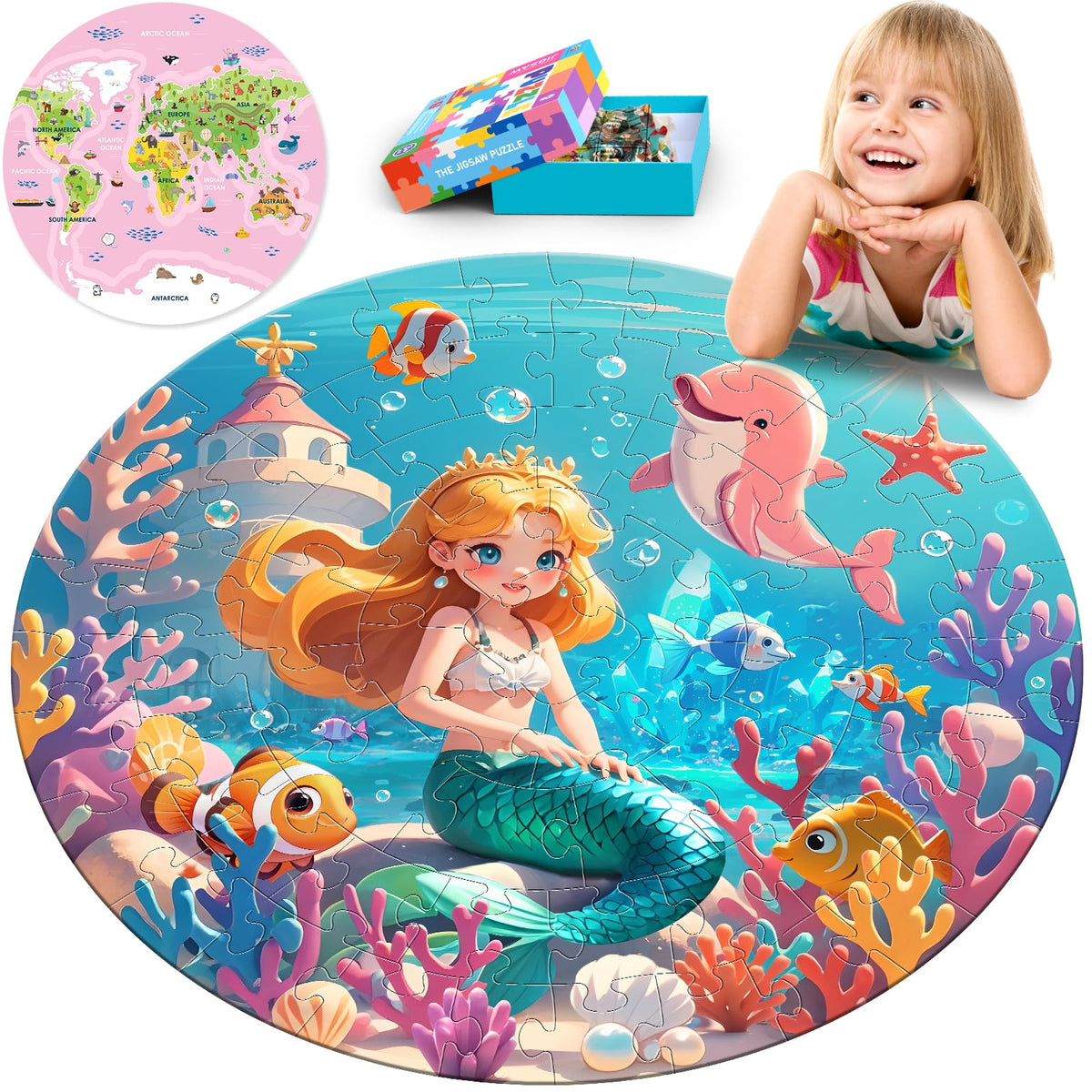 ELX mermaid princess puzzle top view encourages imaginative play and exploration