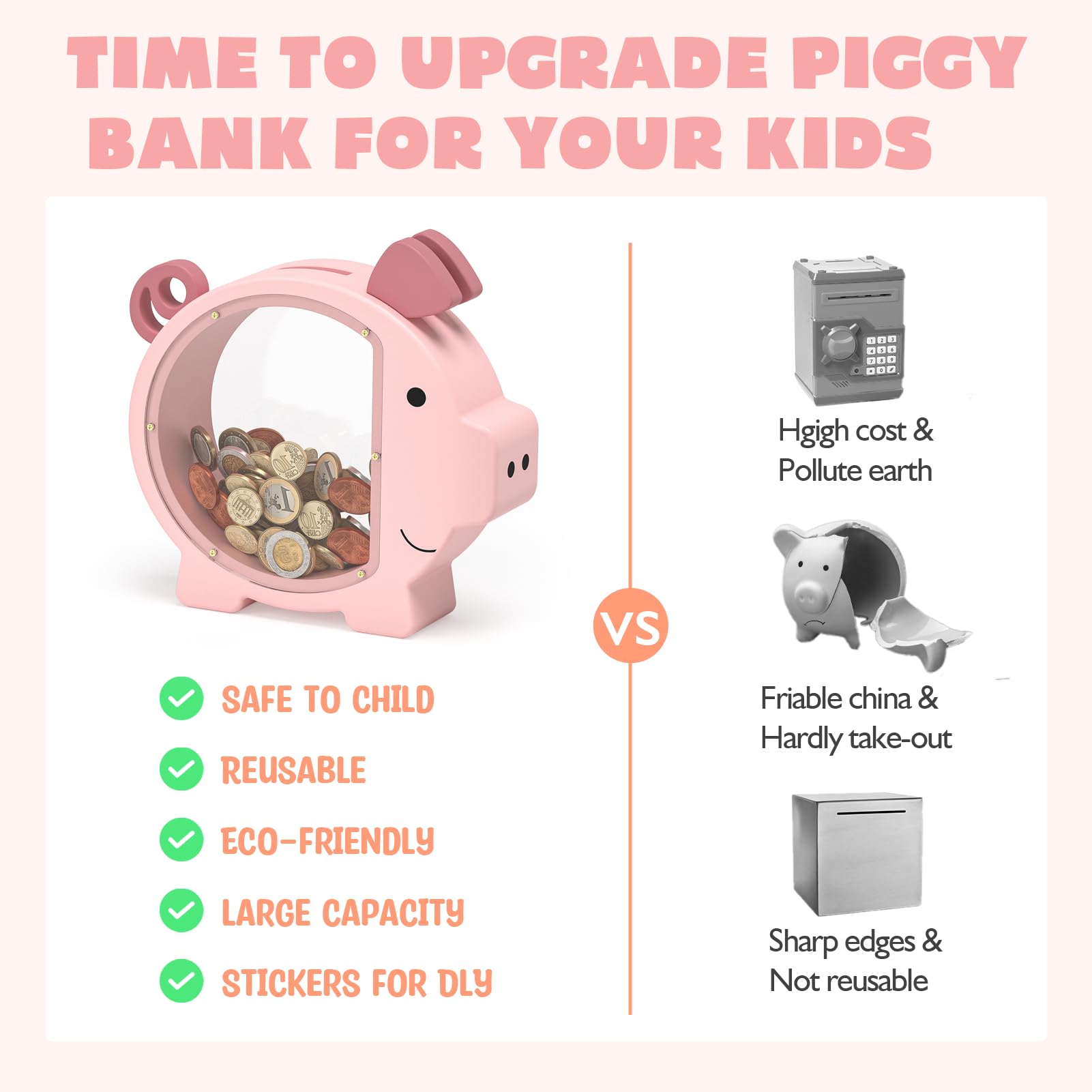ELX Plexiglass savings window lets kids watch coins grow with every deposit.