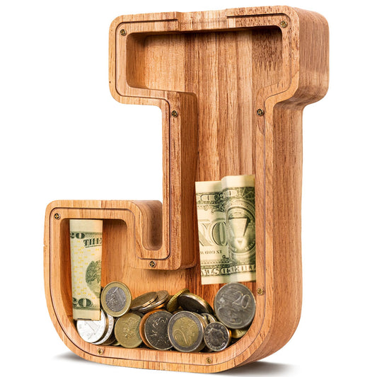 ELX wooden piggy bank for kids with letter customization for a personalized savings gift