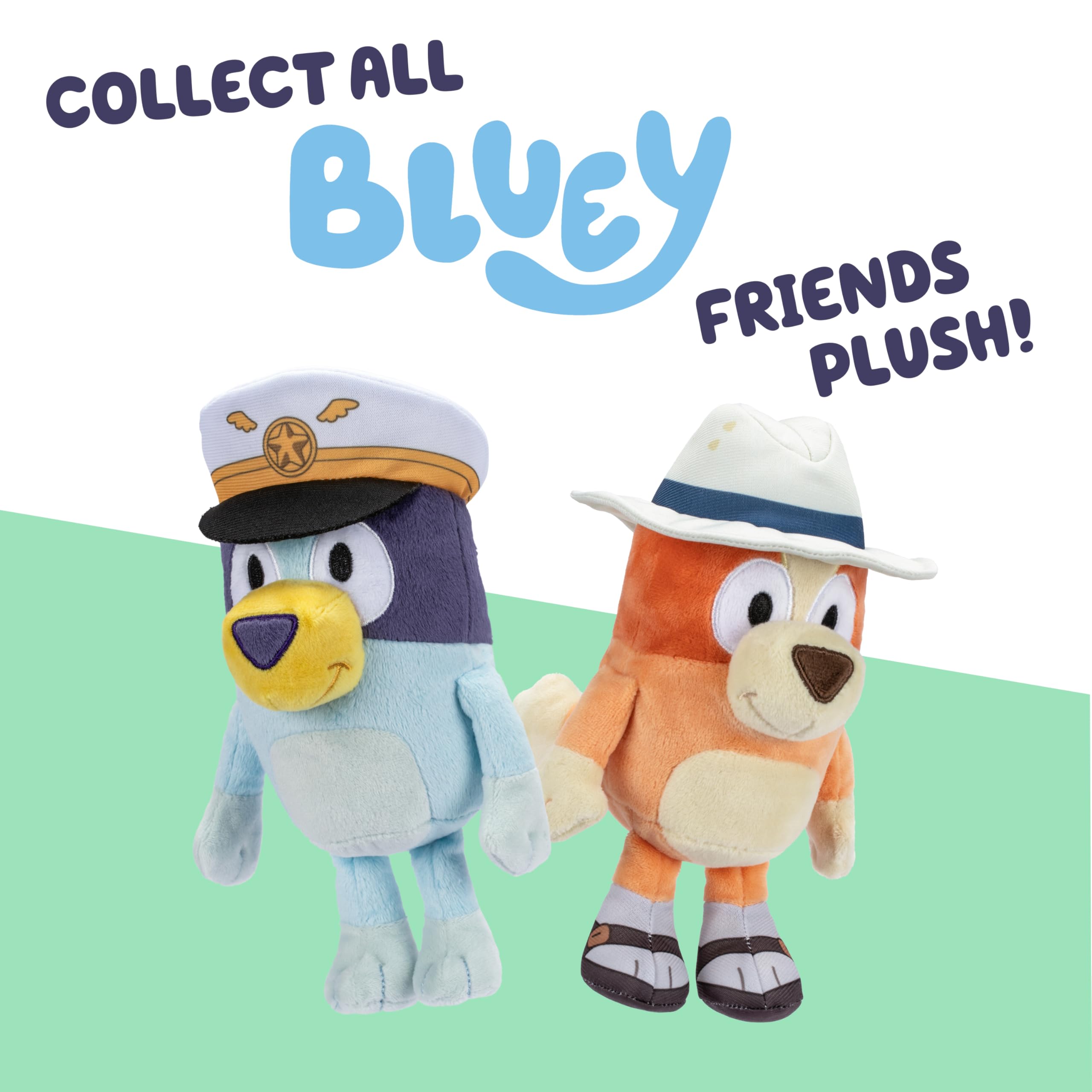 Embroidered details on Bluey and Bingo plush for realism.