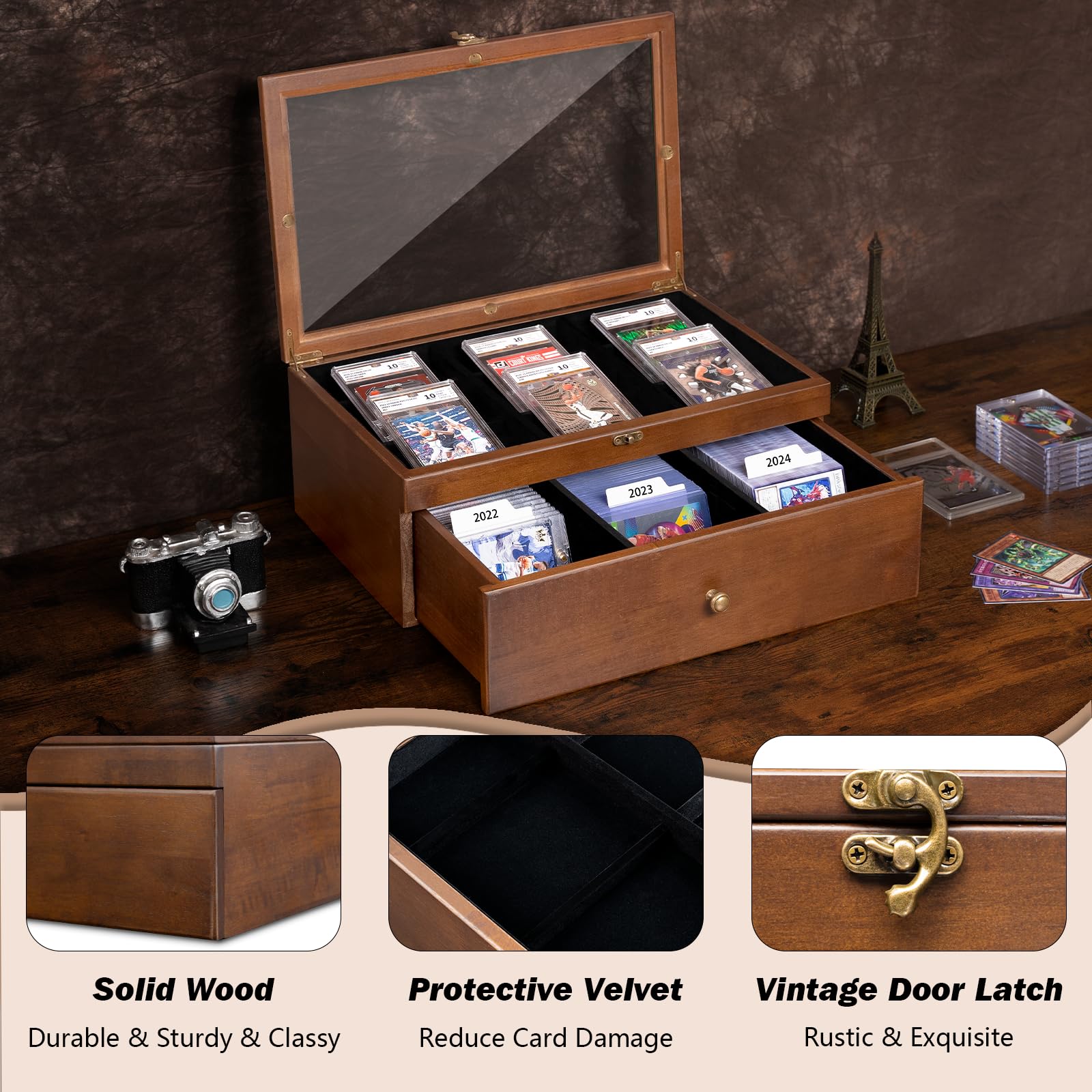 Emfogo storage box clear window displaying six cards at 45 degrees for easy viewing