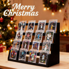 Emfogo wooden display with stepped tiers ideal for graded cards