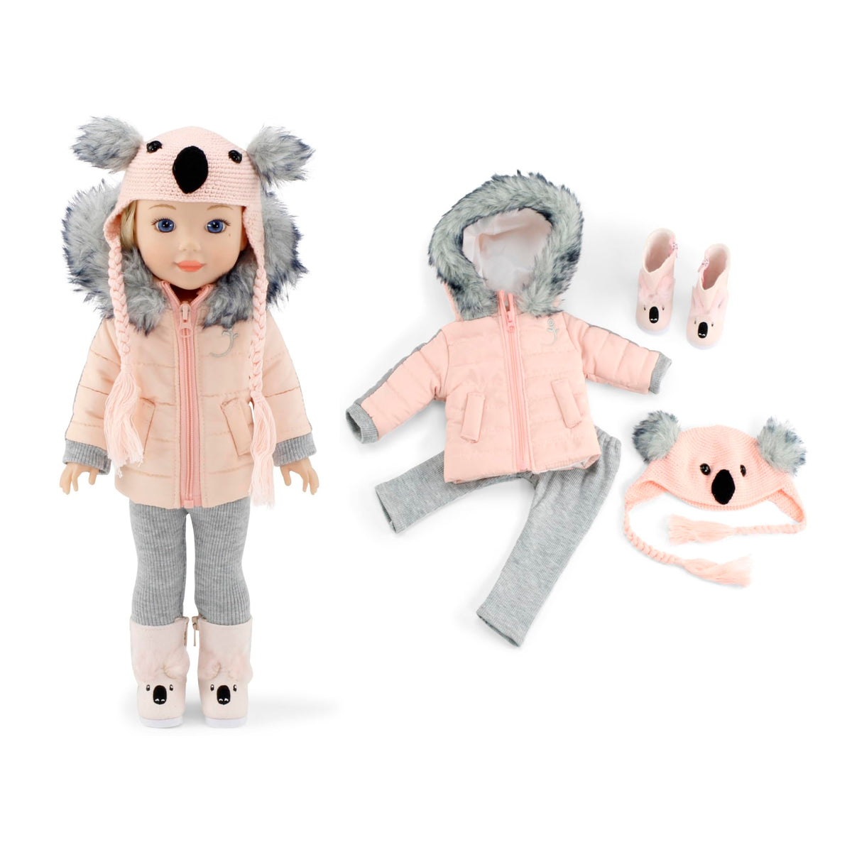 Emily Rose 14-inch doll koala coat worn for cozy outdoor play