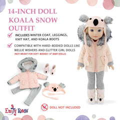 Emily Rose koala hat on doll with furry ears for winter fun