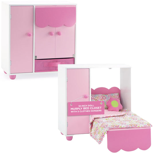 Emily Rose 18-inch Murphy bed closet folded to save space in a doll room