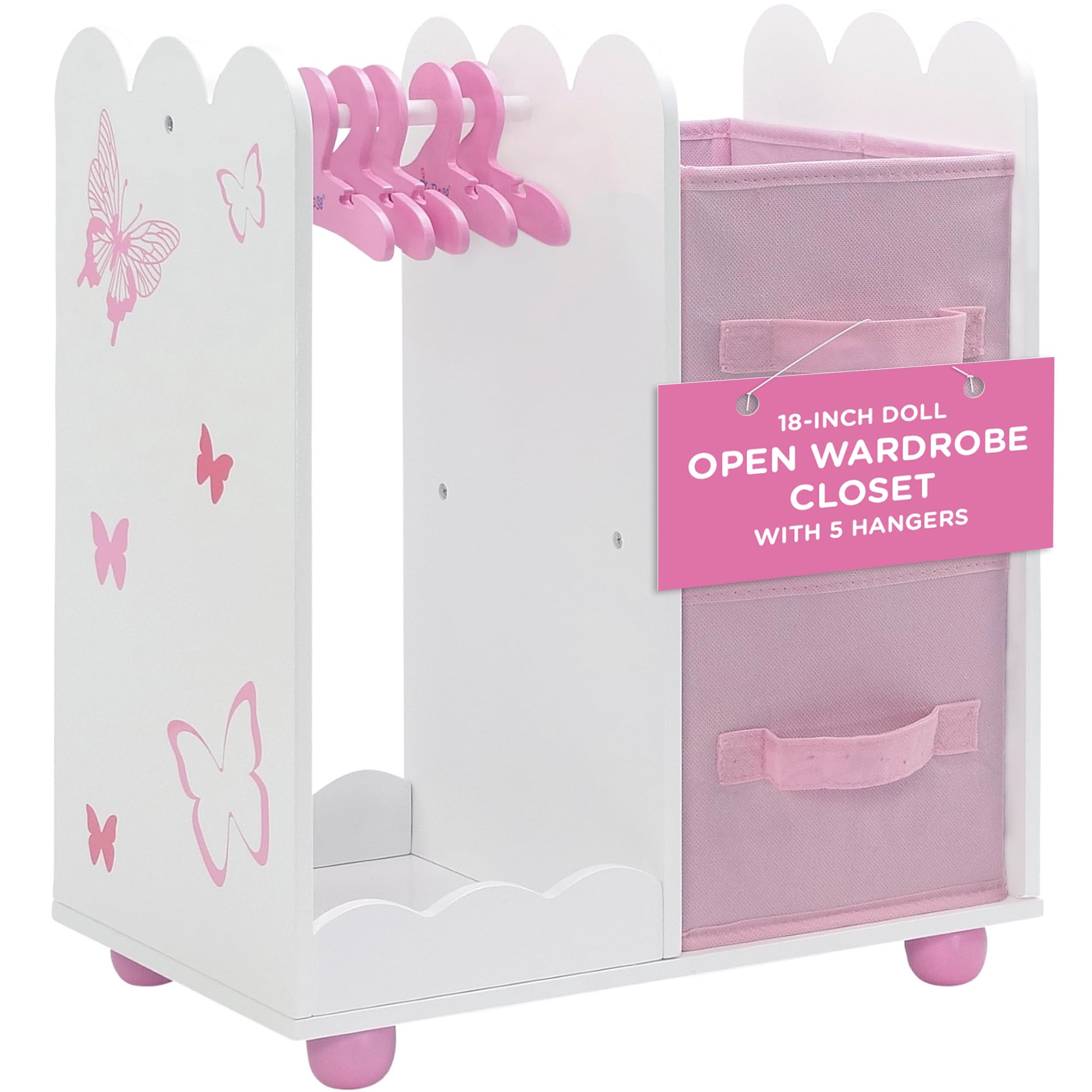 Emily Rose 18-inch doll open wardrobe with hanging rod for organized outfits