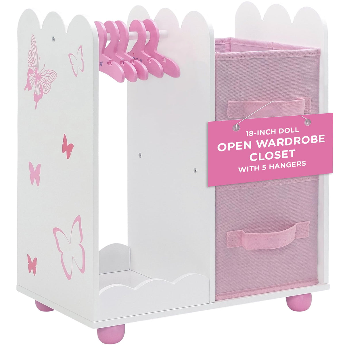 Emily Rose 18-inch doll open wardrobe with hanging rod for organized outfits