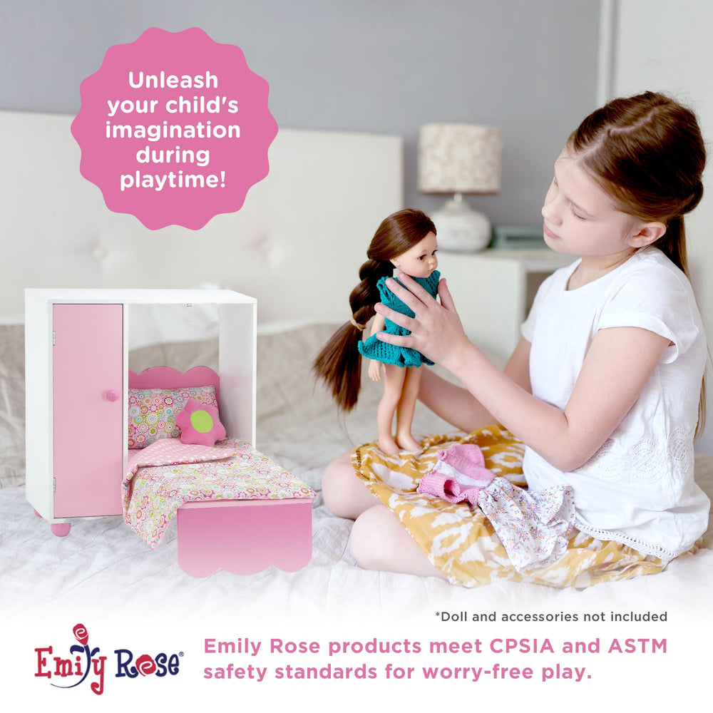 Emily Rose wooden hangers organize 18-inch dolls' wardrobe