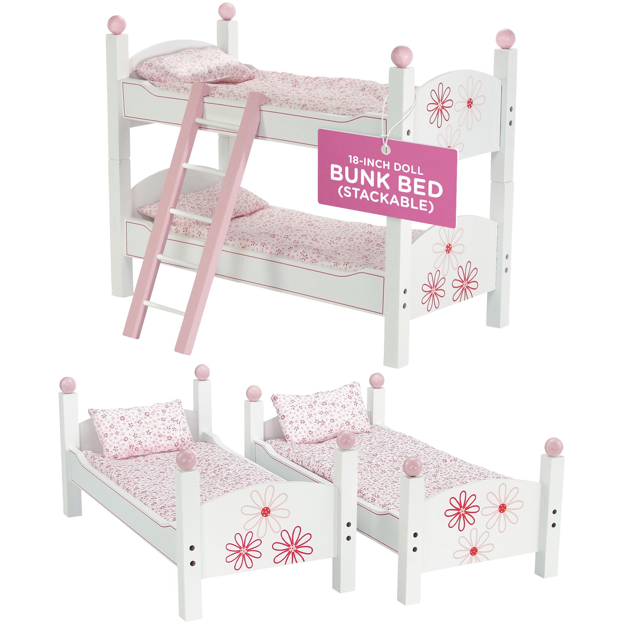 Emily Rose 18-inch doll bunk bed with floral bedding for cozy sleepovers