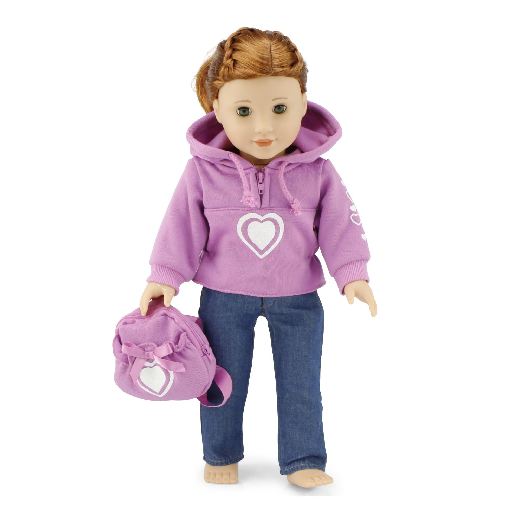 Emily Rose 18in doll pink hoodie outfit ready for imaginative play and easy styling.