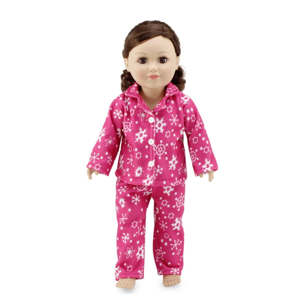 Emily Rose 18-inch doll pink snowflake pajamas box set for festive play and gifting