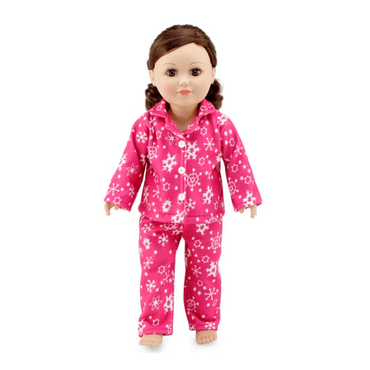 Emily Rose 18-inch doll pink snowflake pajamas box set for festive play and gifting
