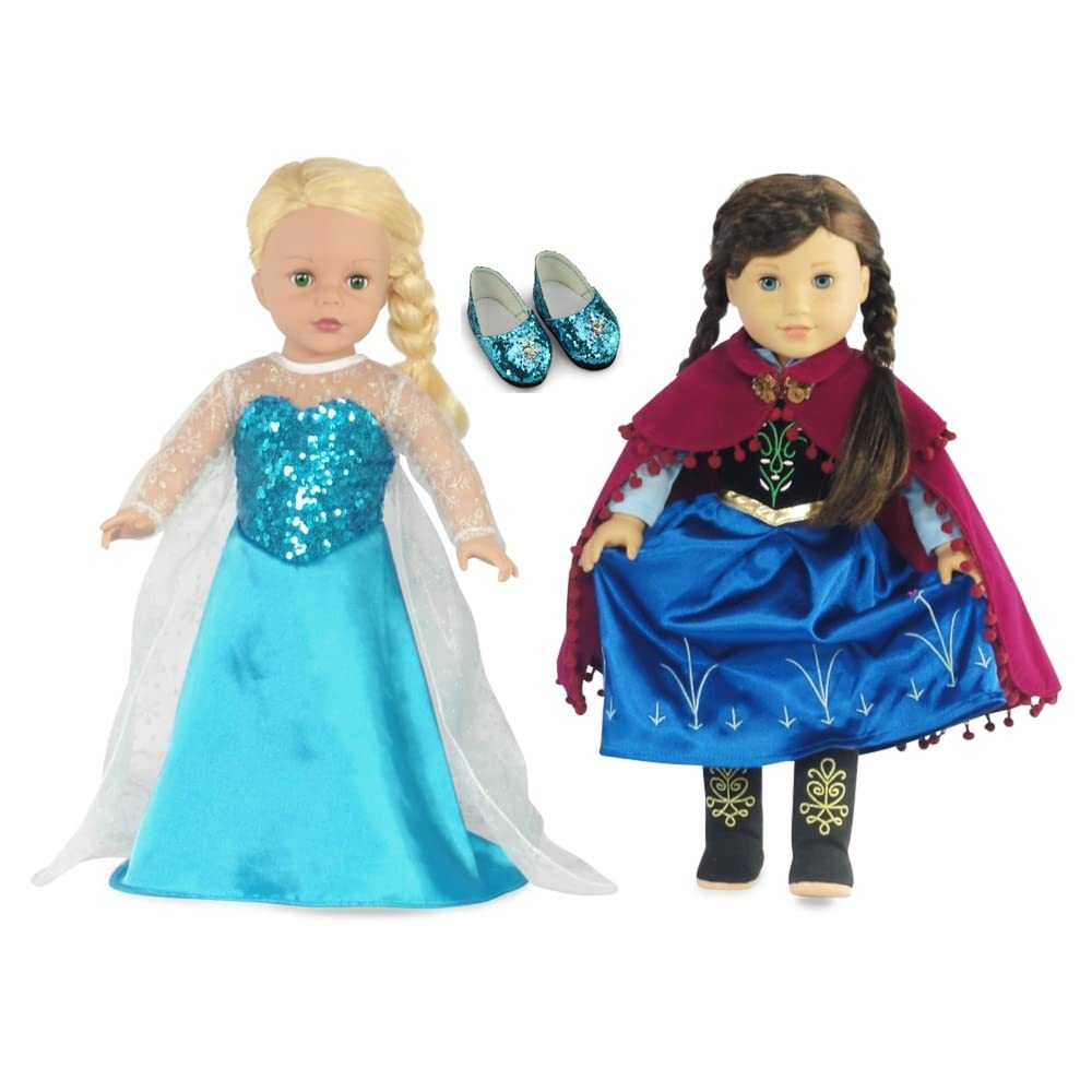 Emily Rose 18-inch doll velvet cape and satin blue dress close-up showing embroidery for elegant styling