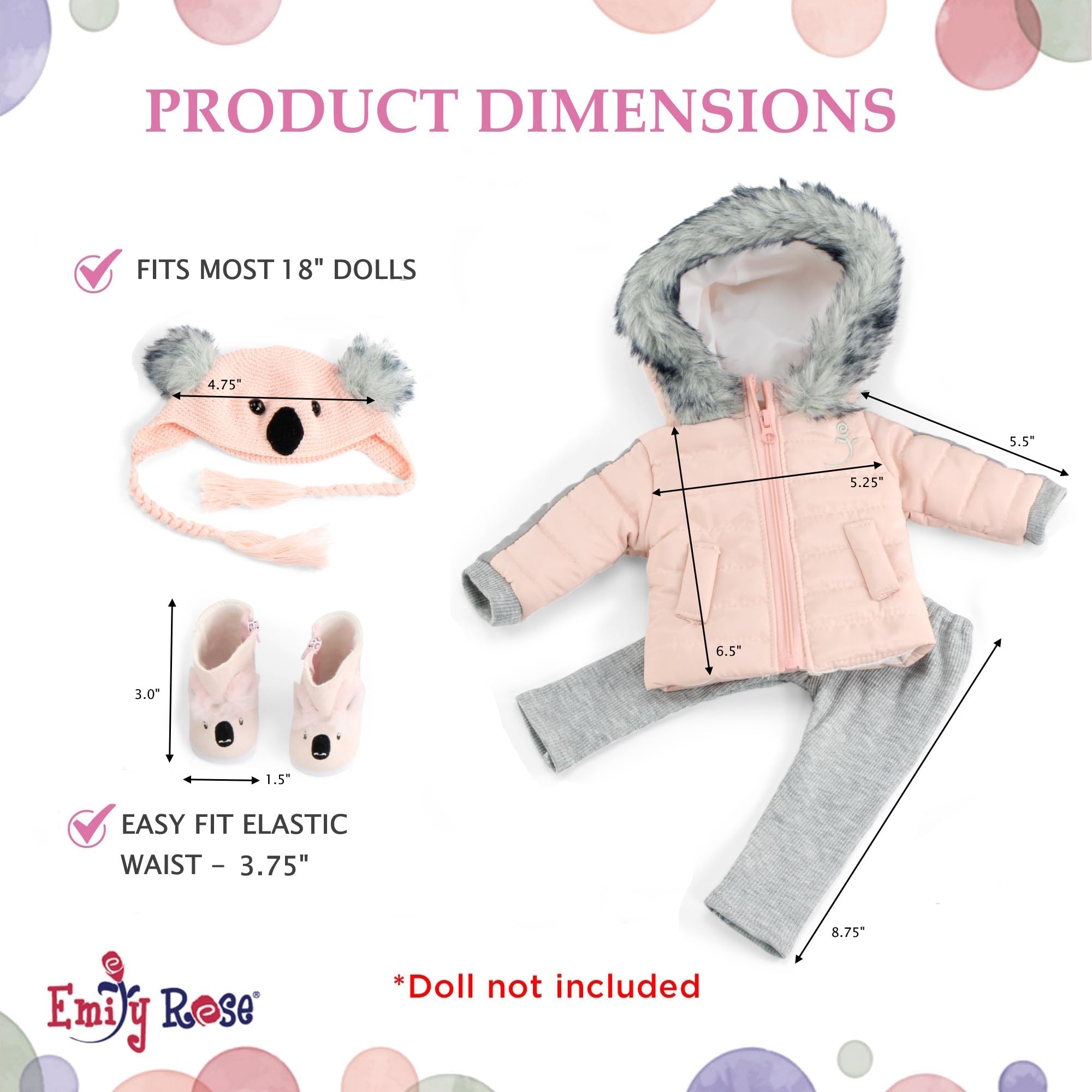 Emily Rose koala jacket detail with plush fur texture for tactile fun.