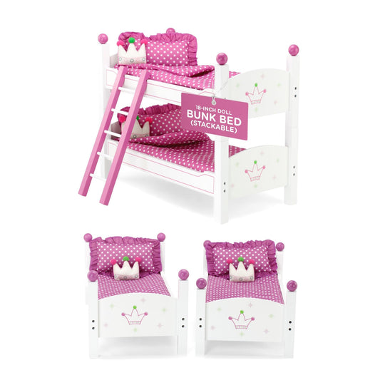 Emily Rose 18-inch doll bunk bed with bedding for imaginative sleepovers.