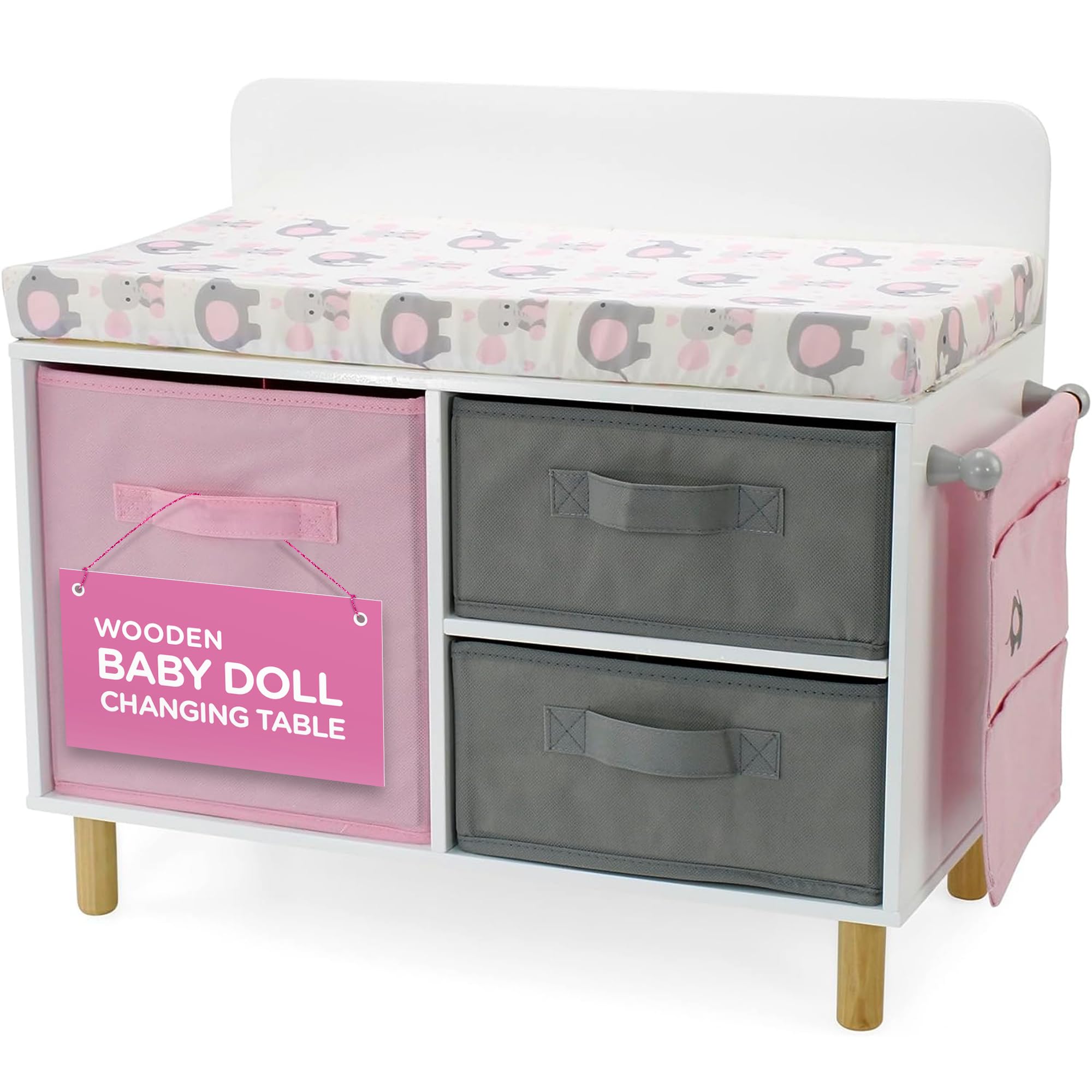 Emily Rose 18-inch doll changing table with elephant pad for realistic play