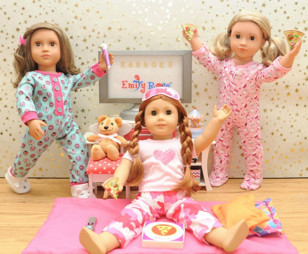 Doll wearing Emily Rose set compatible with American Girl and others