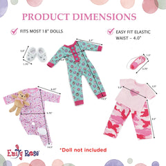 Bedroom scene with an Emily Rose doll wearing footed pajamas