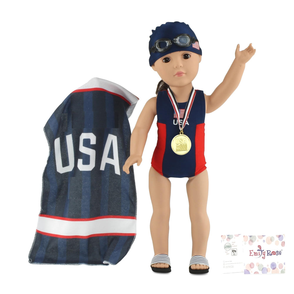 Emily Rose 6-piece swim set for dolls, a complete play kit for pretend sports.