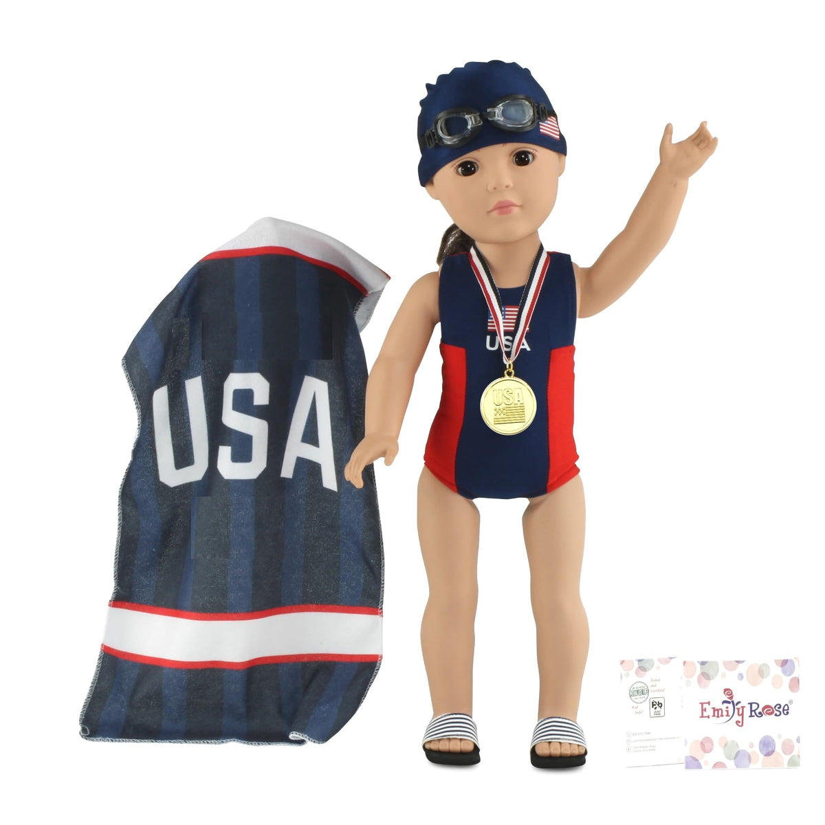 Emily Rose 6-piece swim set for dolls, a complete play kit for pretend sports.