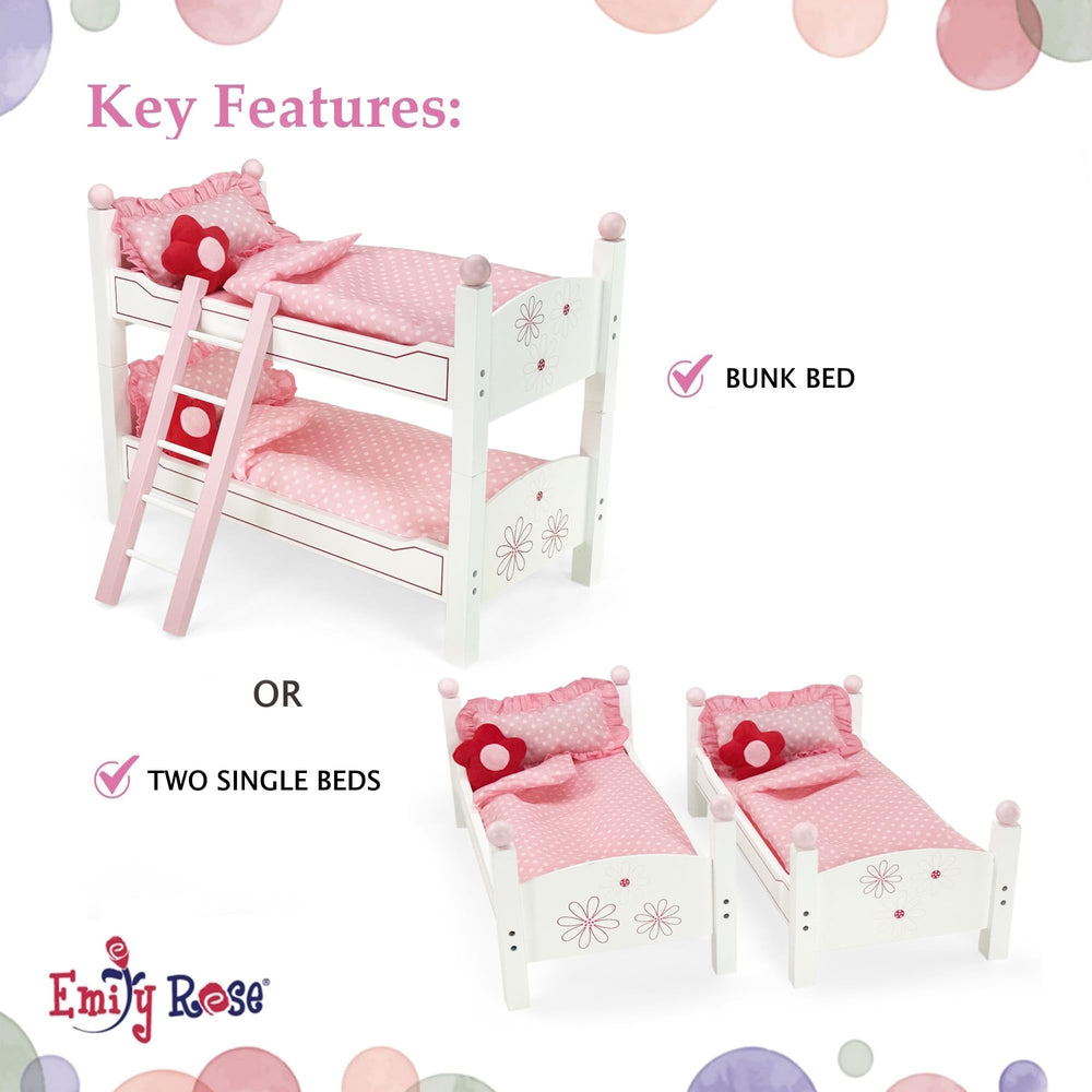 Emily Rose bunk bed with eight removable bedknobs for customization