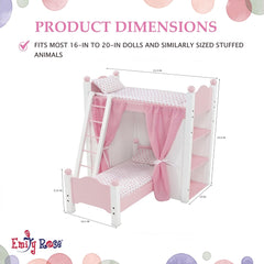 Emily Rose pink and white polka dot bedding set included with dolls' bed.