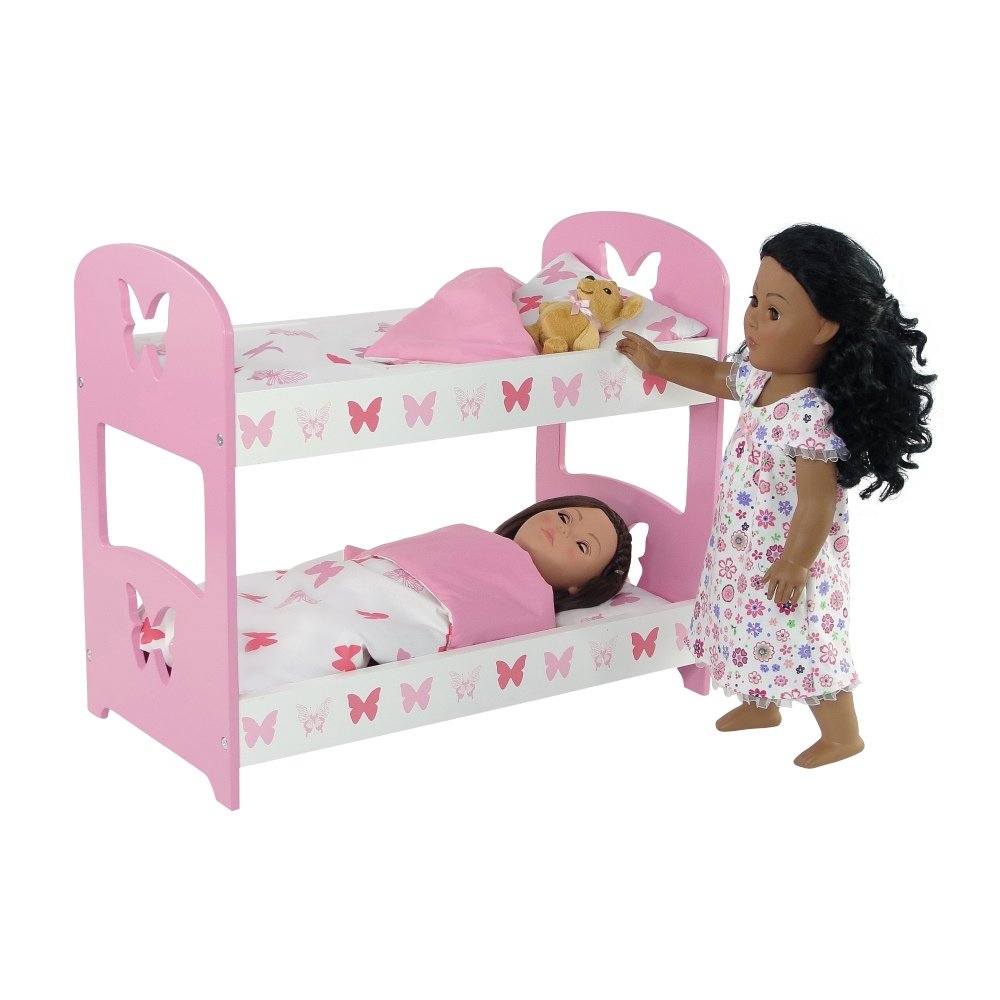 Butterfly dollhouse collection pairs with closet, table, and chair sets for cohesive rooms.