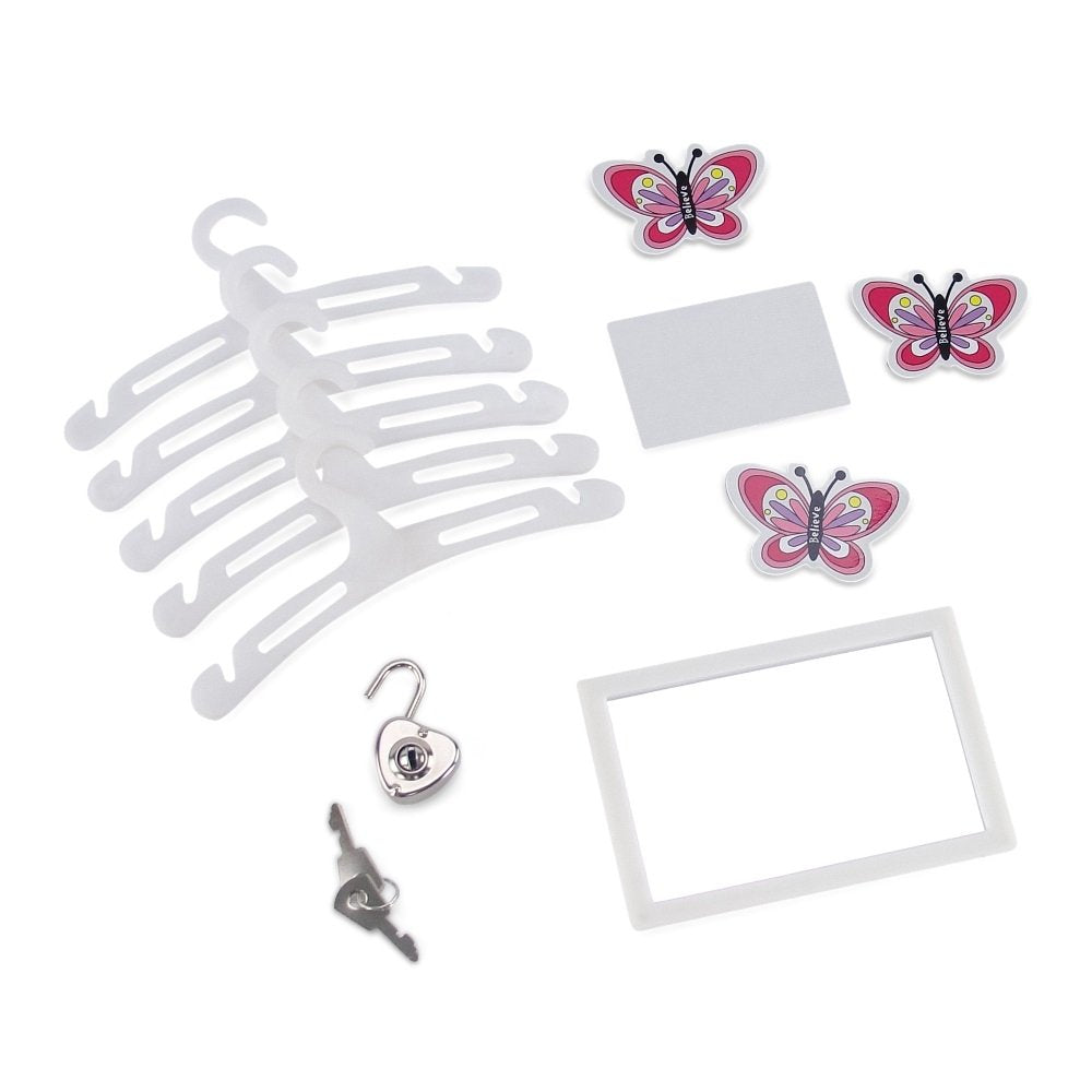 Emily Rose customizable name card enhances pretend storage setup.