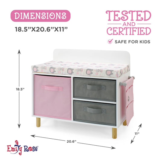 Emily Rose storage bins keep doll clothes neatly organized during playtime