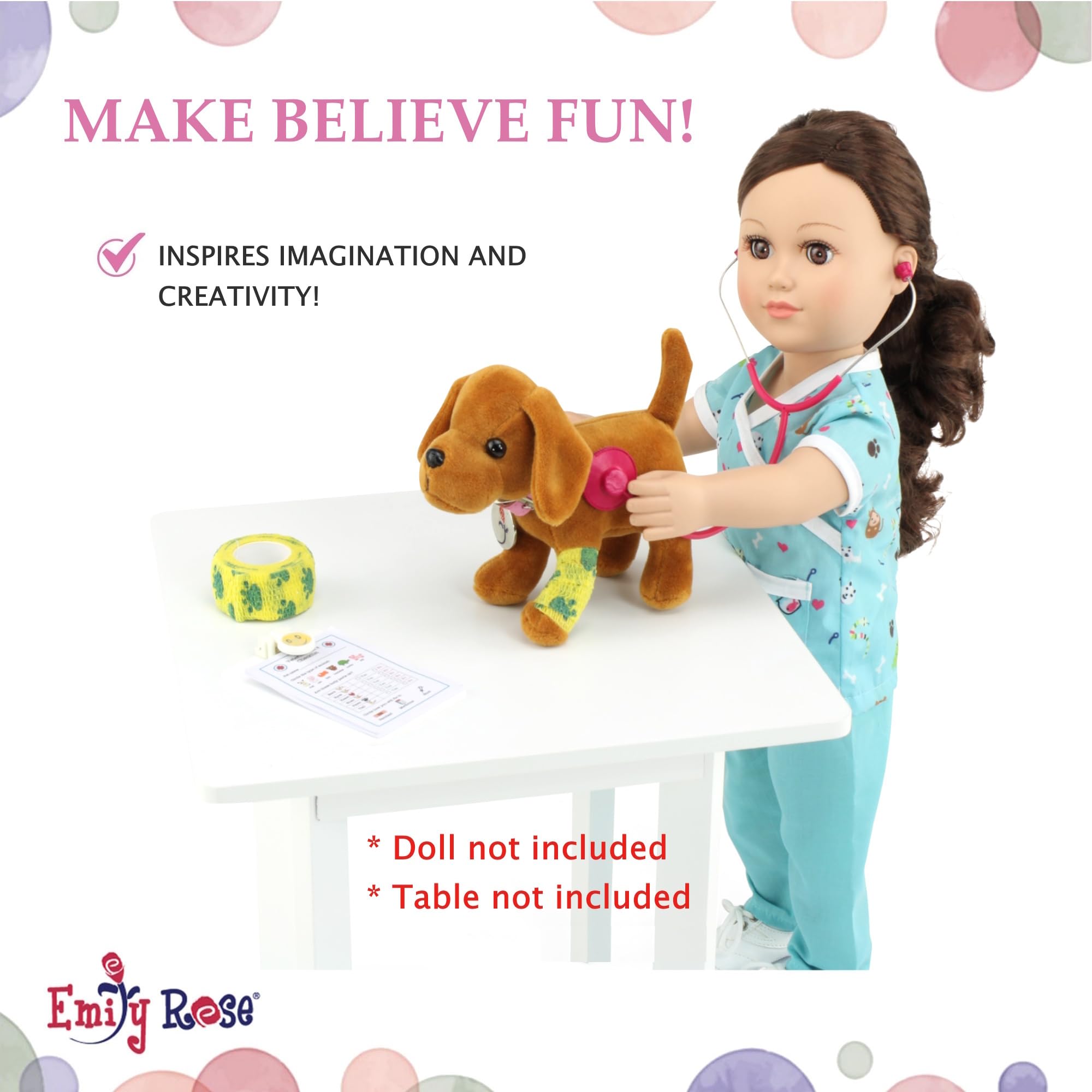Emily Rose clipboard accessory enhances organized pretend clinic sessions.