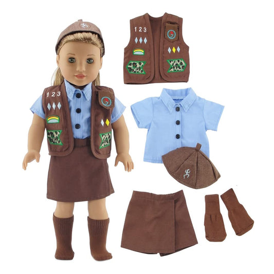 Emily Rose 18 inch doll vest with embroidered patches for an authentic Brownie look.