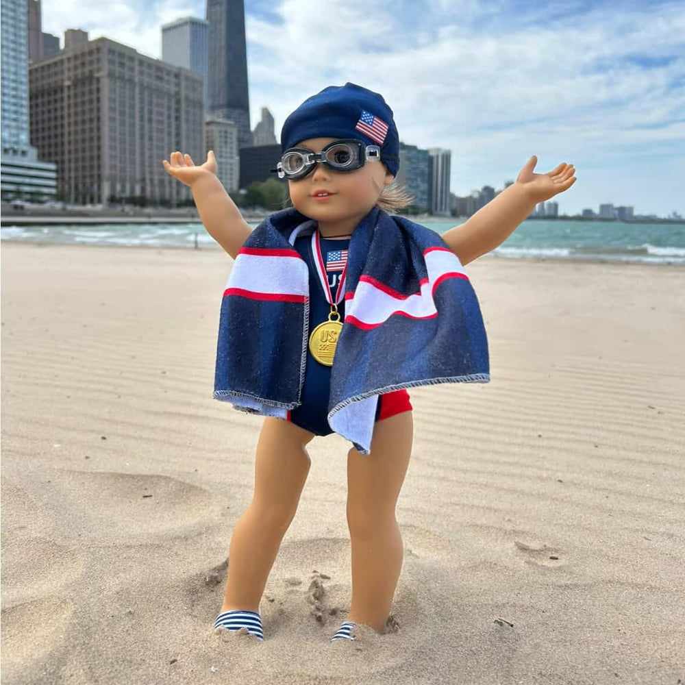 Emily Rose gold medal celebrates victory moments during imaginative swimming meets.