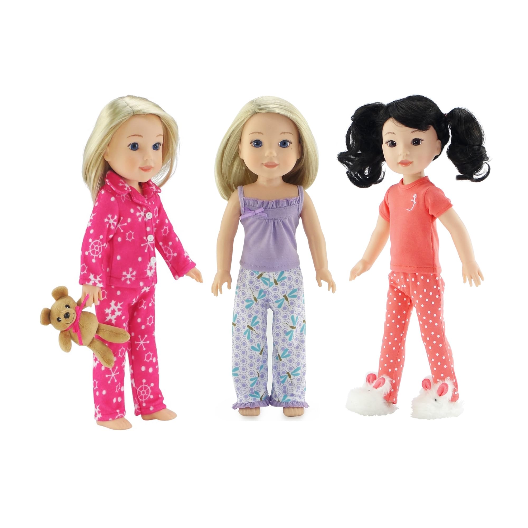 Emily Rose doll pajama bundle full set across eight pieces for 14-inch dolls.
