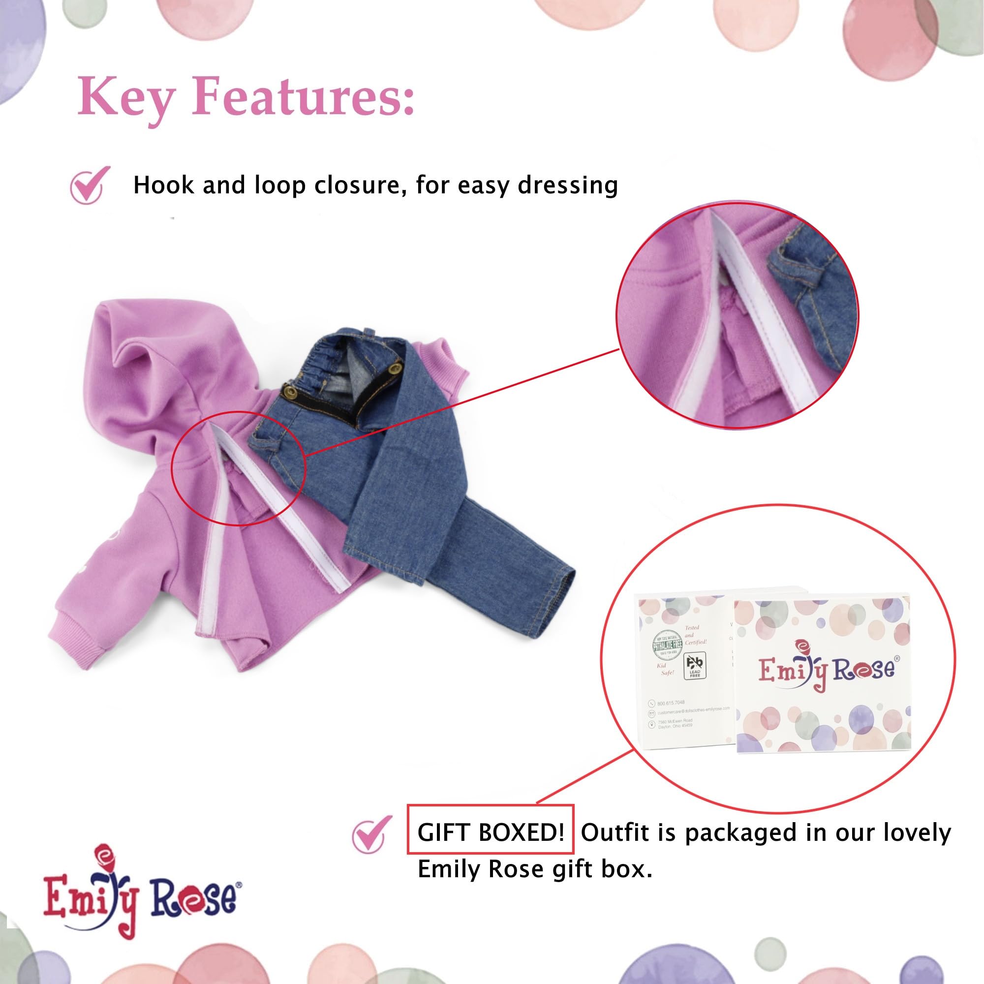Emily Rose back closure enables quick and easy dressing for little hands.