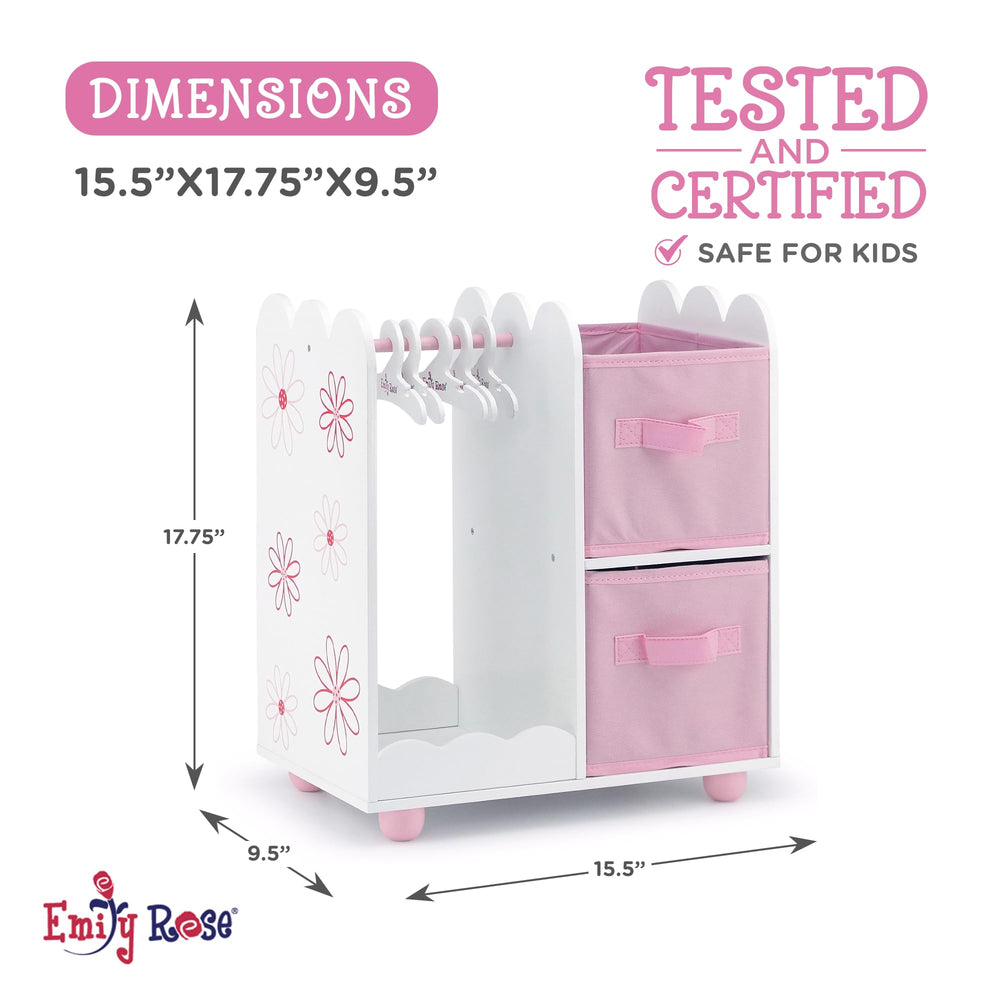 Emily Rose floral design wooden wardrobe complements any doll room.