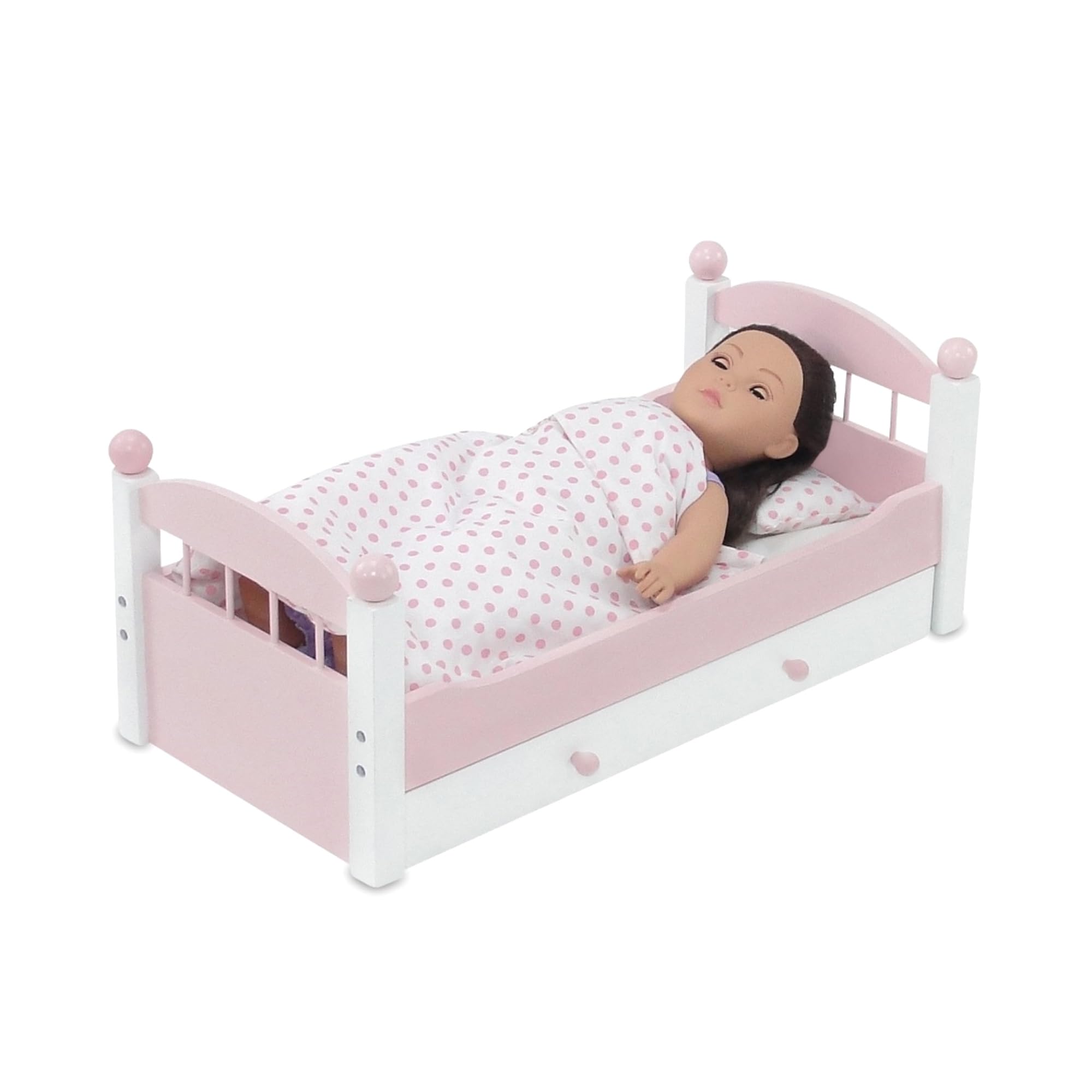 Emily Rose 3-piece bedding promotes realistic bedroom styling and cozy play.