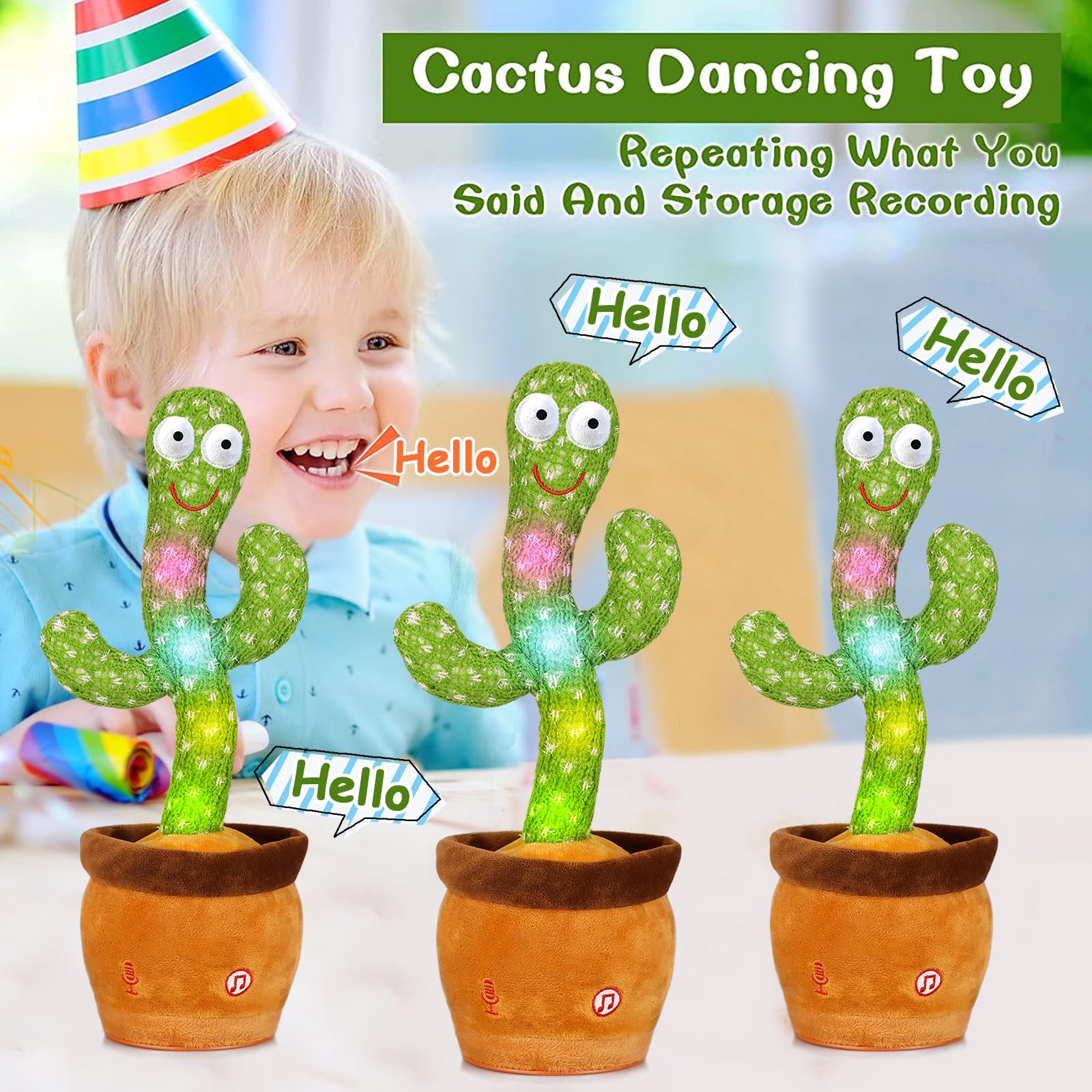 Emoin Cactus Toy playback buttons let kids choose songs and keep the rhythm.